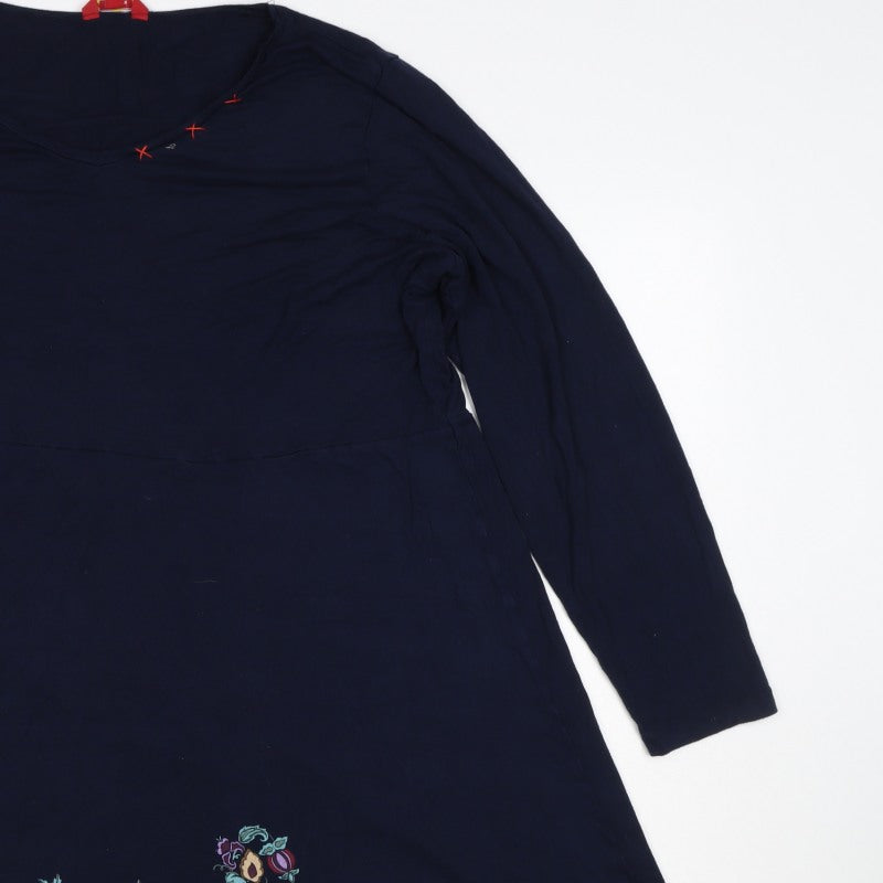 Desigual Women Navy Floral A-Line Knee Length V-Neck Dress UK 18