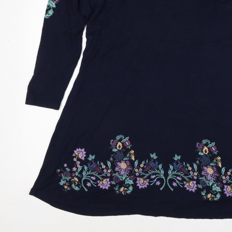 Desigual Women Navy Floral A-Line Knee Length V-Neck Dress UK 18