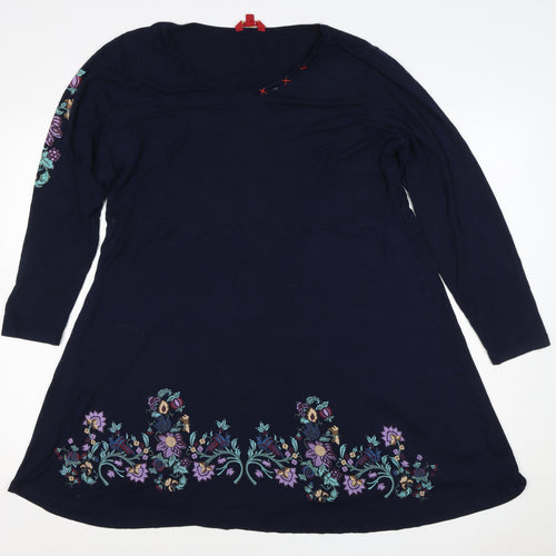 Desigual Women Navy Floral A-Line Knee Length V-Neck Dress UK 18
