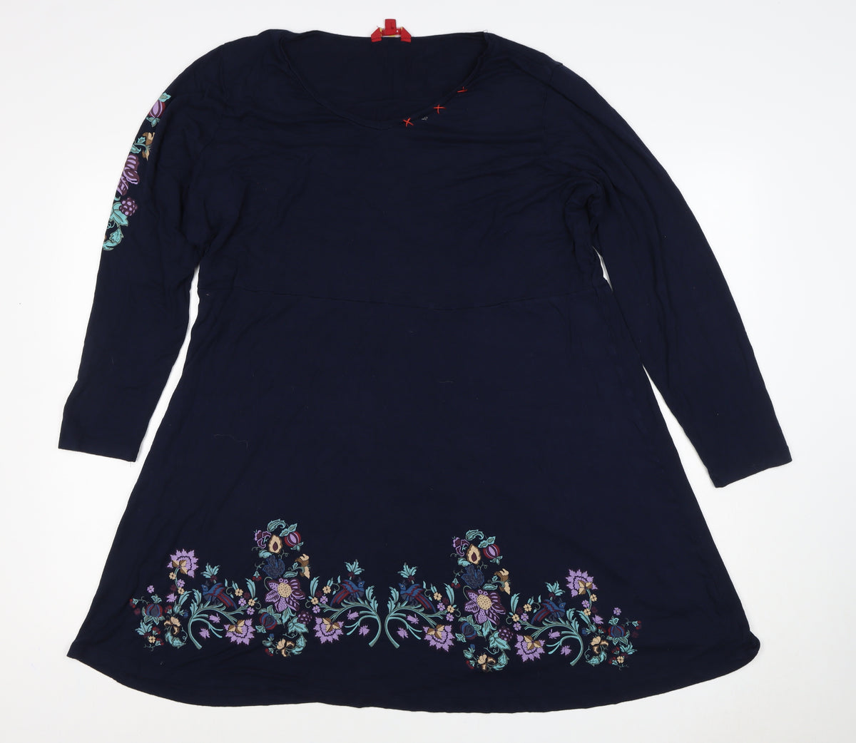 Desigual Women Navy Floral A-Line Knee Length V-Neck Dress UK 18