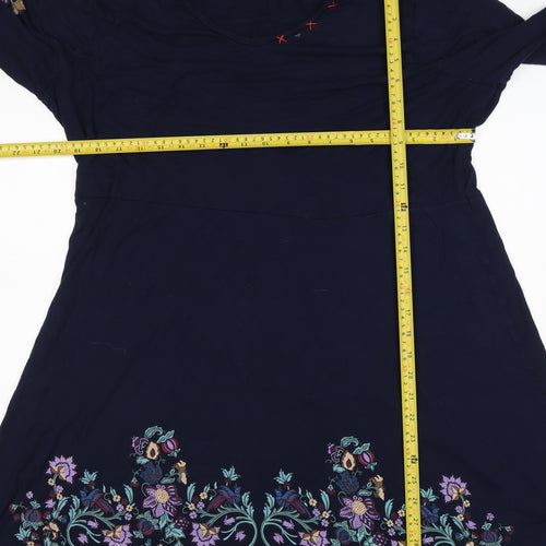 Desigual Women Navy Floral A-Line Knee Length V-Neck Dress UK 18