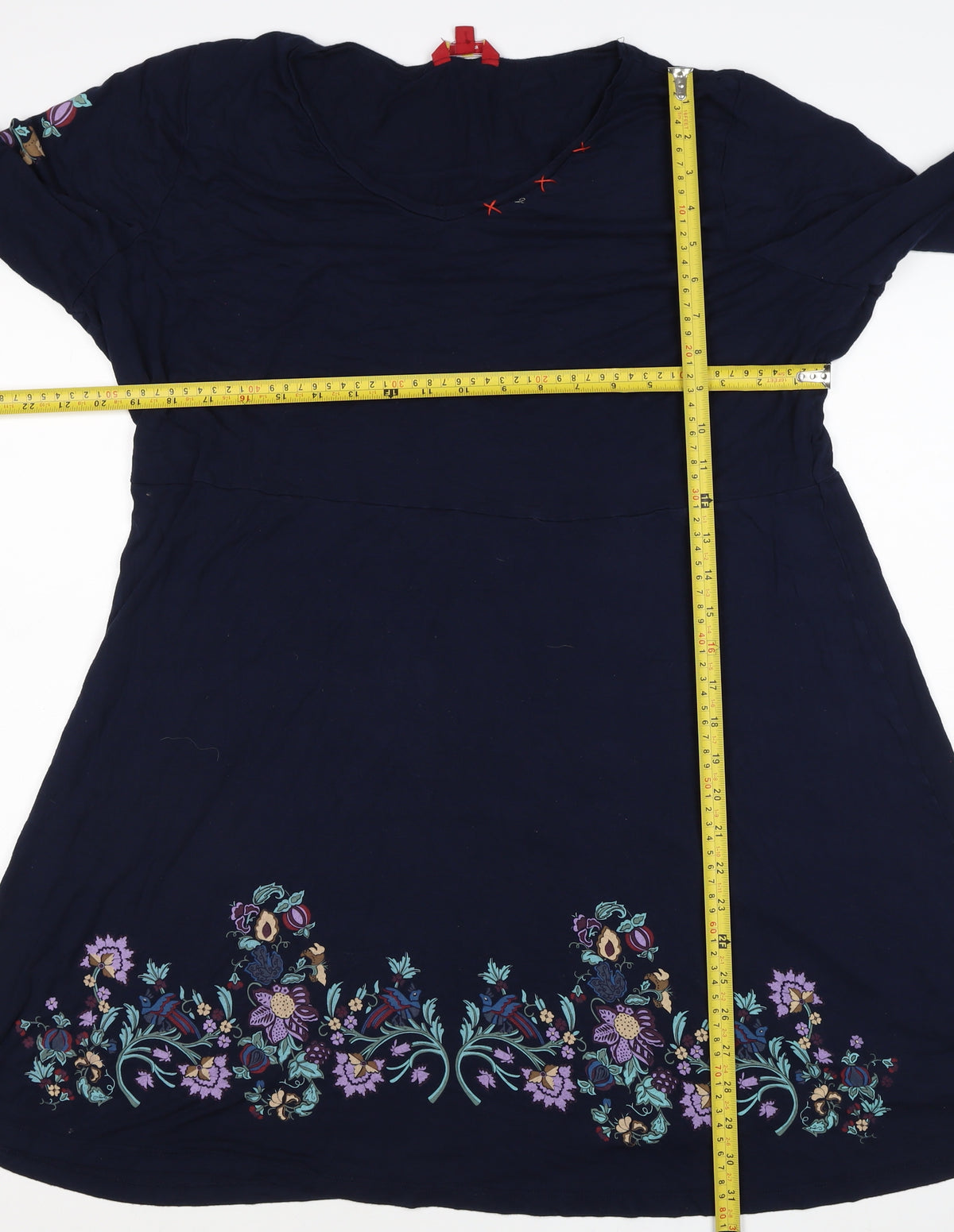 Desigual Women Navy Floral A-Line Knee Length V-Neck Dress UK 18