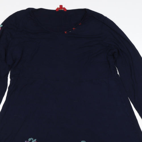 Desigual Women Navy Floral A-Line Knee Length V-Neck Dress UK 18
