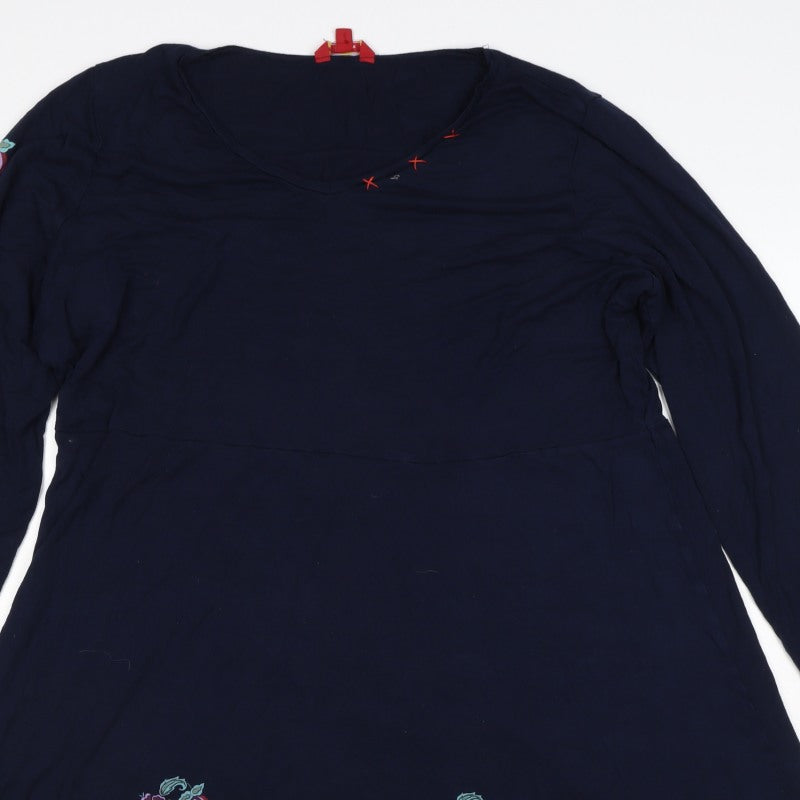 Desigual Women Navy Floral A-Line Knee Length V-Neck Dress UK 18