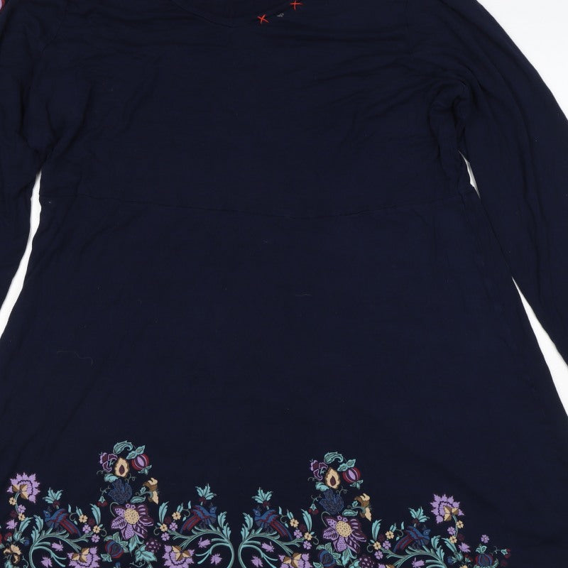 Desigual Women Navy Floral A-Line Knee Length V-Neck Dress UK 18
