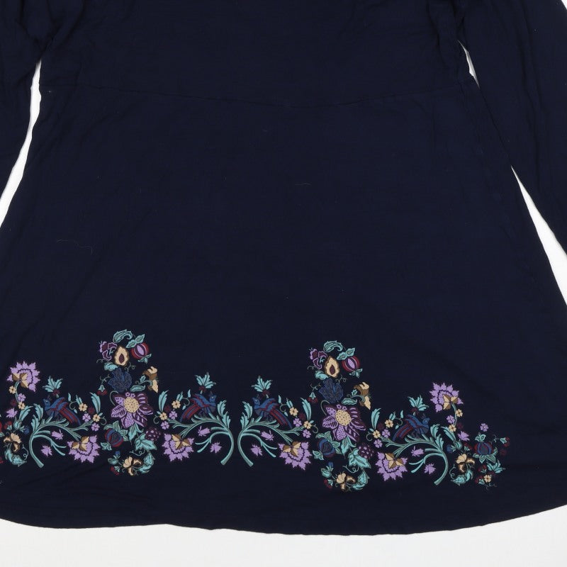 Desigual Women Navy Floral A-Line Knee Length V-Neck Dress UK 18