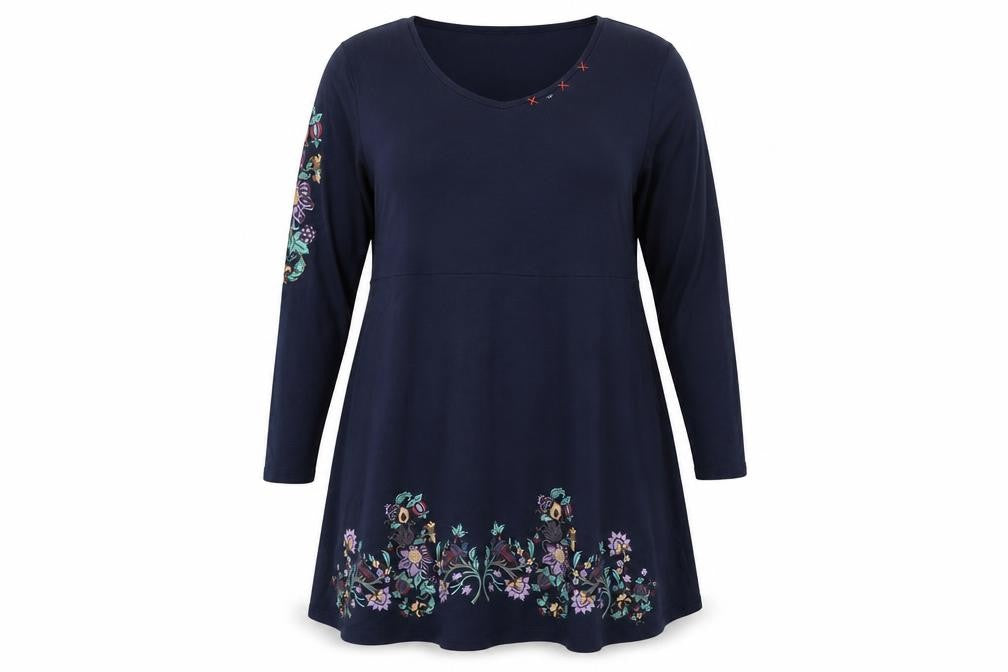 Desigual Women Navy Floral A-Line Knee Length V-Neck Dress UK 18