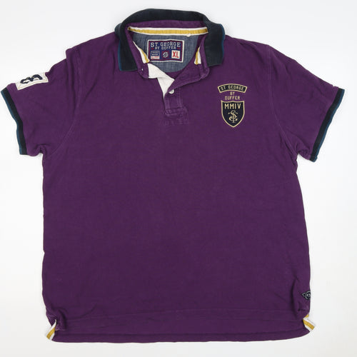 St George by Duffer Men's Purple XL Embroidered Logo Short Sleeve Polo