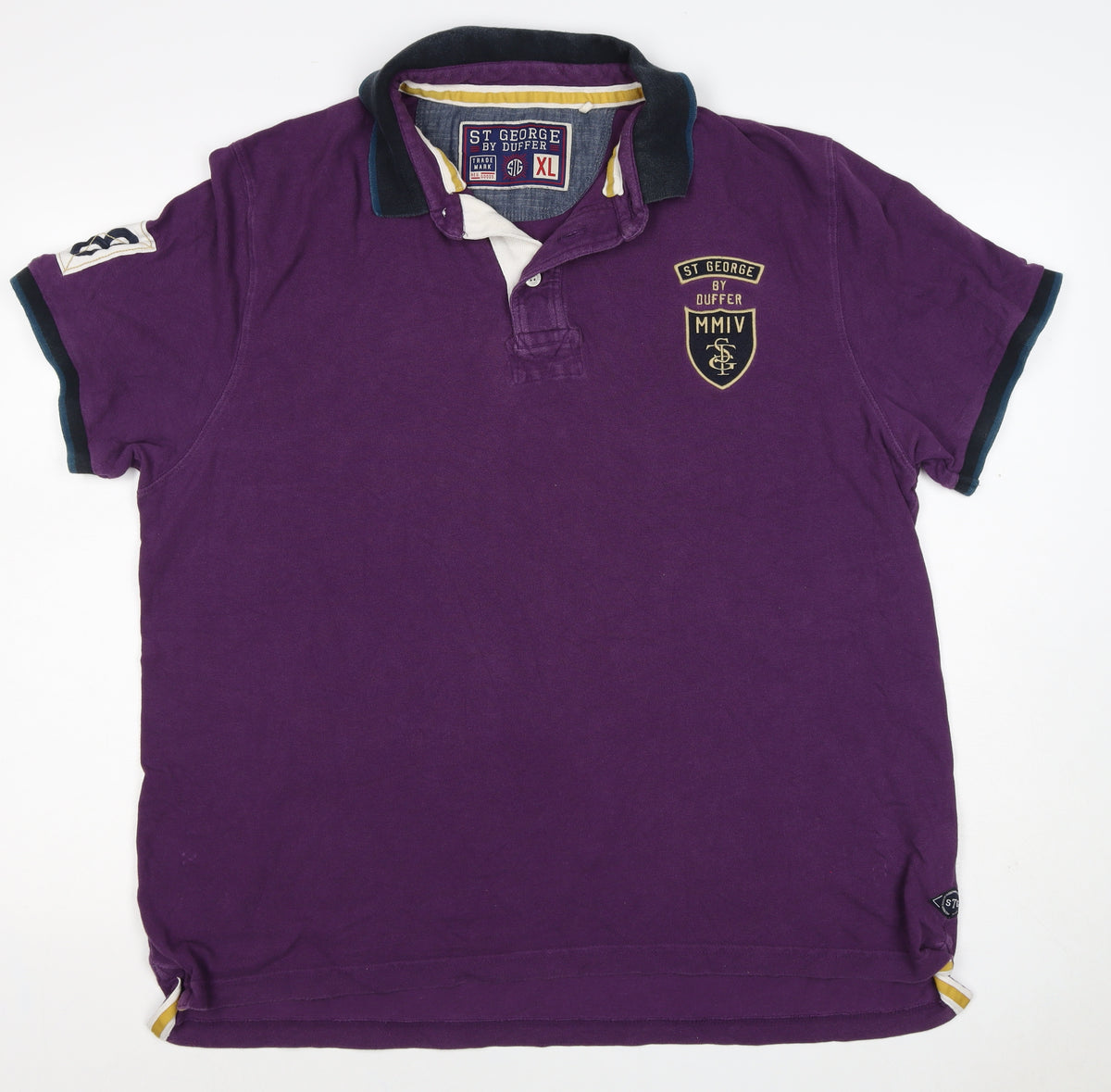 St George by Duffer Men's Purple XL Embroidered Logo Short Sleeve Polo