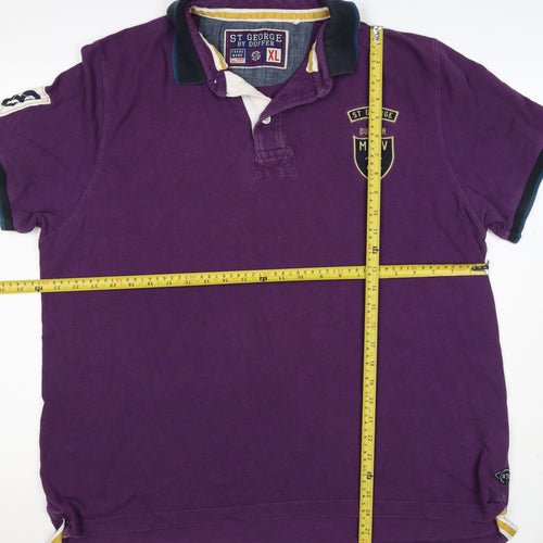 St George by Duffer Men's Purple XL Embroidered Logo Short Sleeve Polo