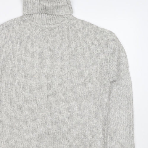 Marks and Spencer Women Grey S Ribbed Roll Neck Knit Jumper