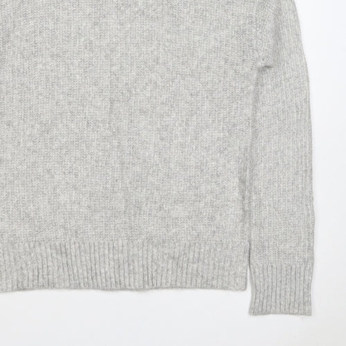 Marks and Spencer Women Grey S Ribbed Roll Neck Knit Jumper