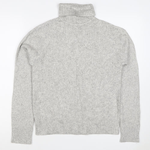 Marks and Spencer Women Grey S Ribbed Roll Neck Knit Jumper