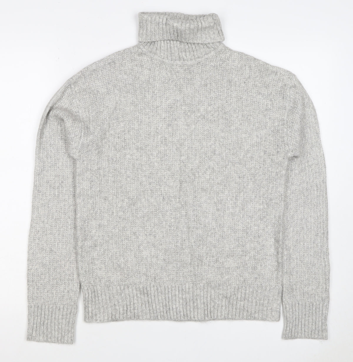 Marks and Spencer Women Grey S Ribbed Roll Neck Knit Jumper