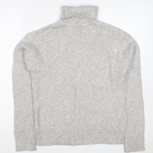 Marks and Spencer Women Grey S Ribbed Roll Neck Knit Jumper
