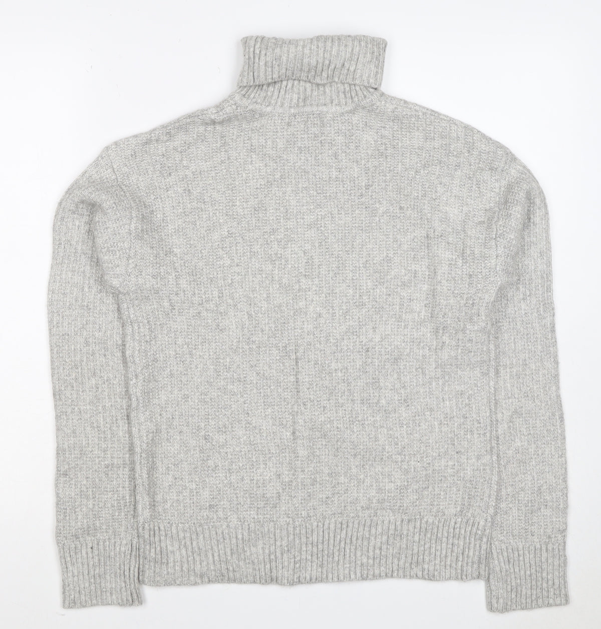 Marks and Spencer Women Grey S Ribbed Roll Neck Knit Jumper