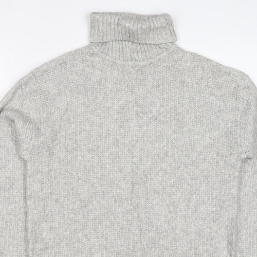 Marks and Spencer Women Grey S Ribbed Roll Neck Knit Jumper