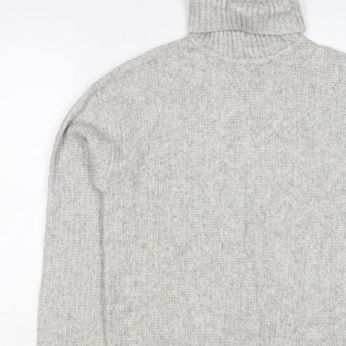 Marks and Spencer Women Grey S Ribbed Roll Neck Knit Jumper