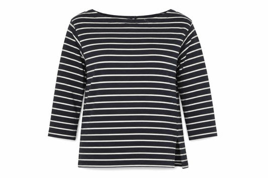 Laura Ashley Women Blue White Striped Cotton Long Sleeve T-Shirt L