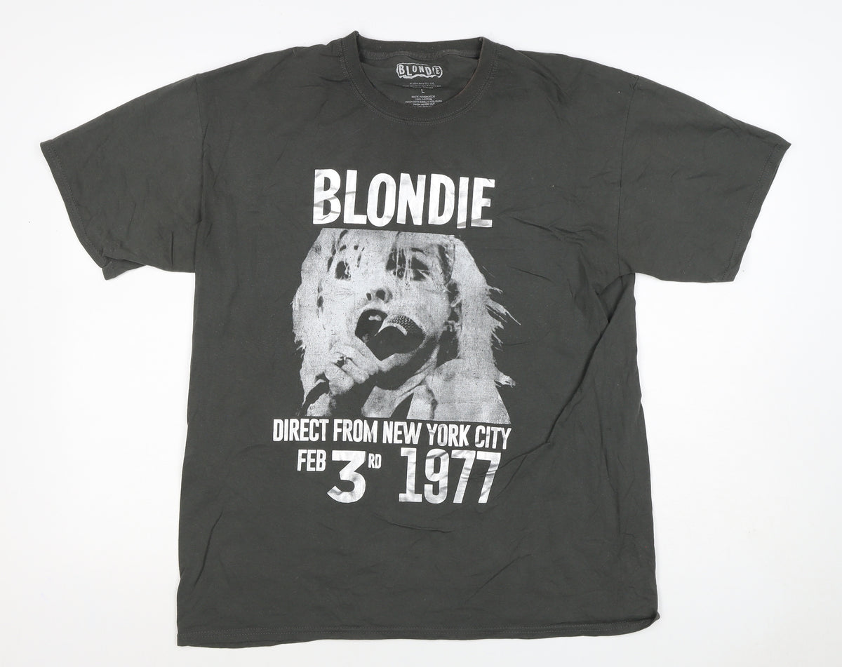 Blondie Unisex Adults Black L Band Graphic Crew Neck T-Shirt