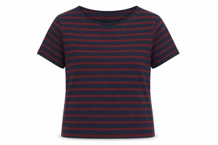 Jack Wills Women Blue Red Stripe UK 12 Basic Jersey T-Shirt Logo