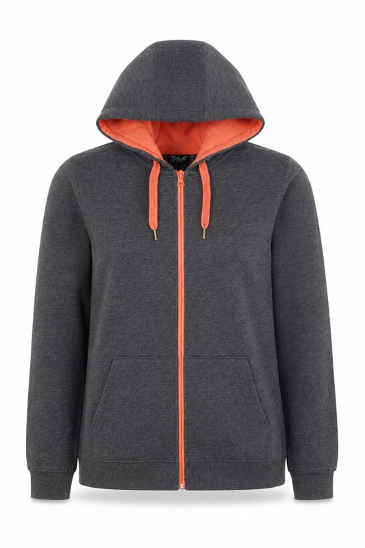 Front view of Crivit Women’s Grey Full Zip Hoodie UK 10/12 Hooded Pockets