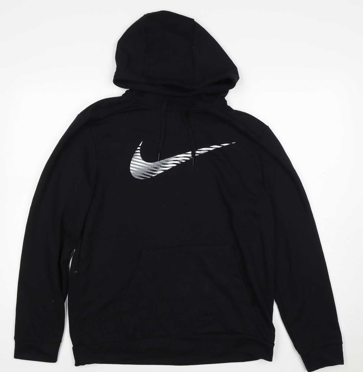 Back view of Nike unisex adults black m pullover hoodie dri-fit swoosh logo