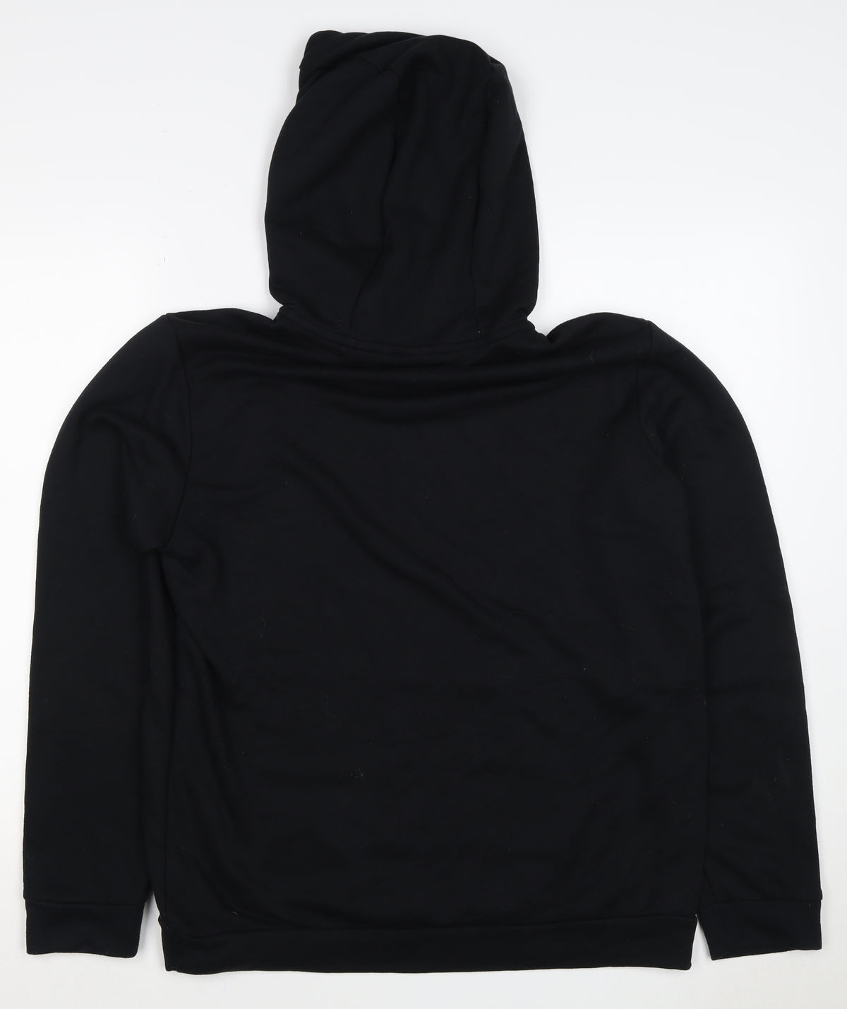 Close-up detail of Nike unisex adults black m pullover hoodie dri-fit swoosh logo
