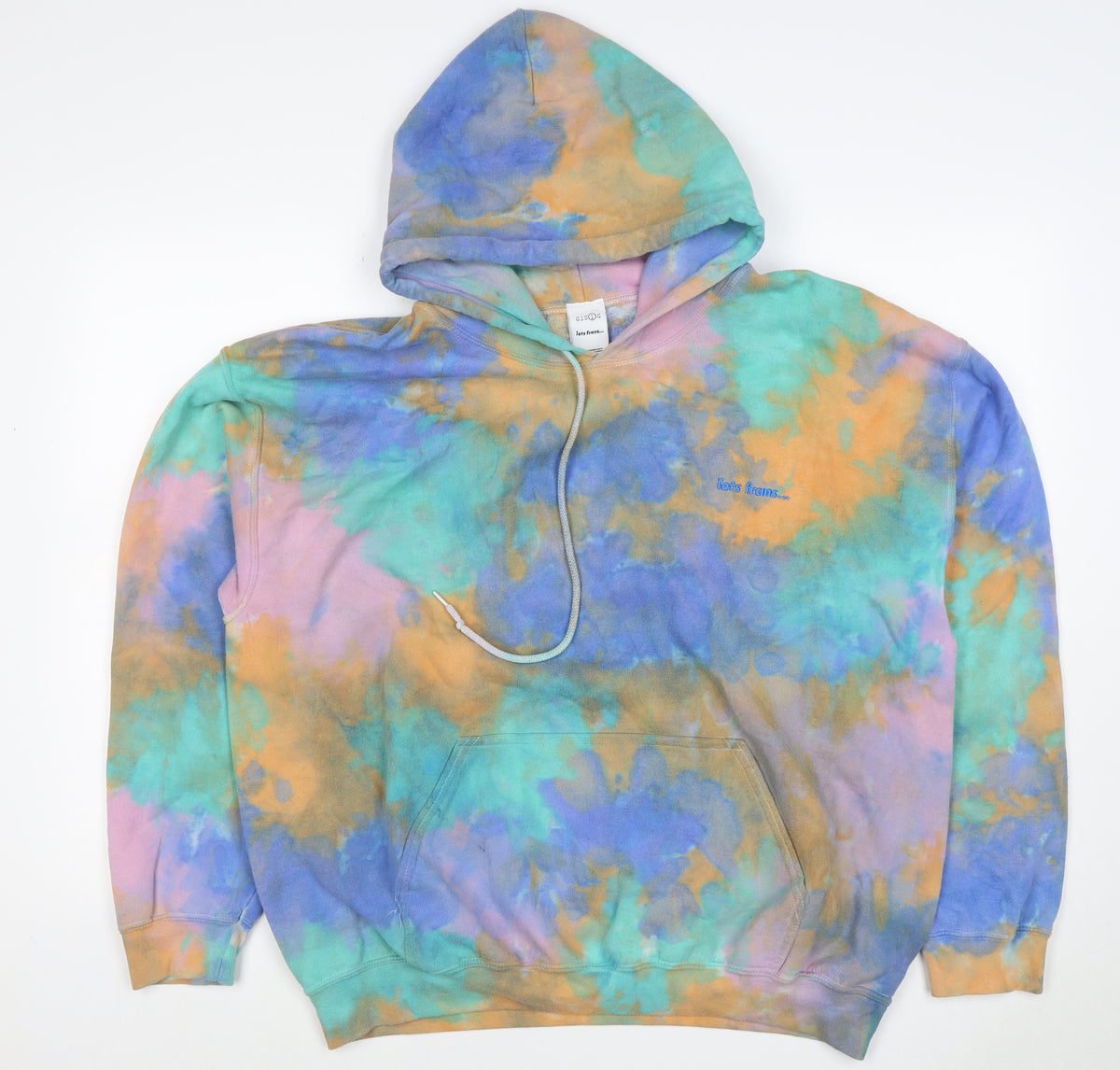 Back view of Iets Frans women’s multicoloured l tie dye pullover hoodie embroidered logo