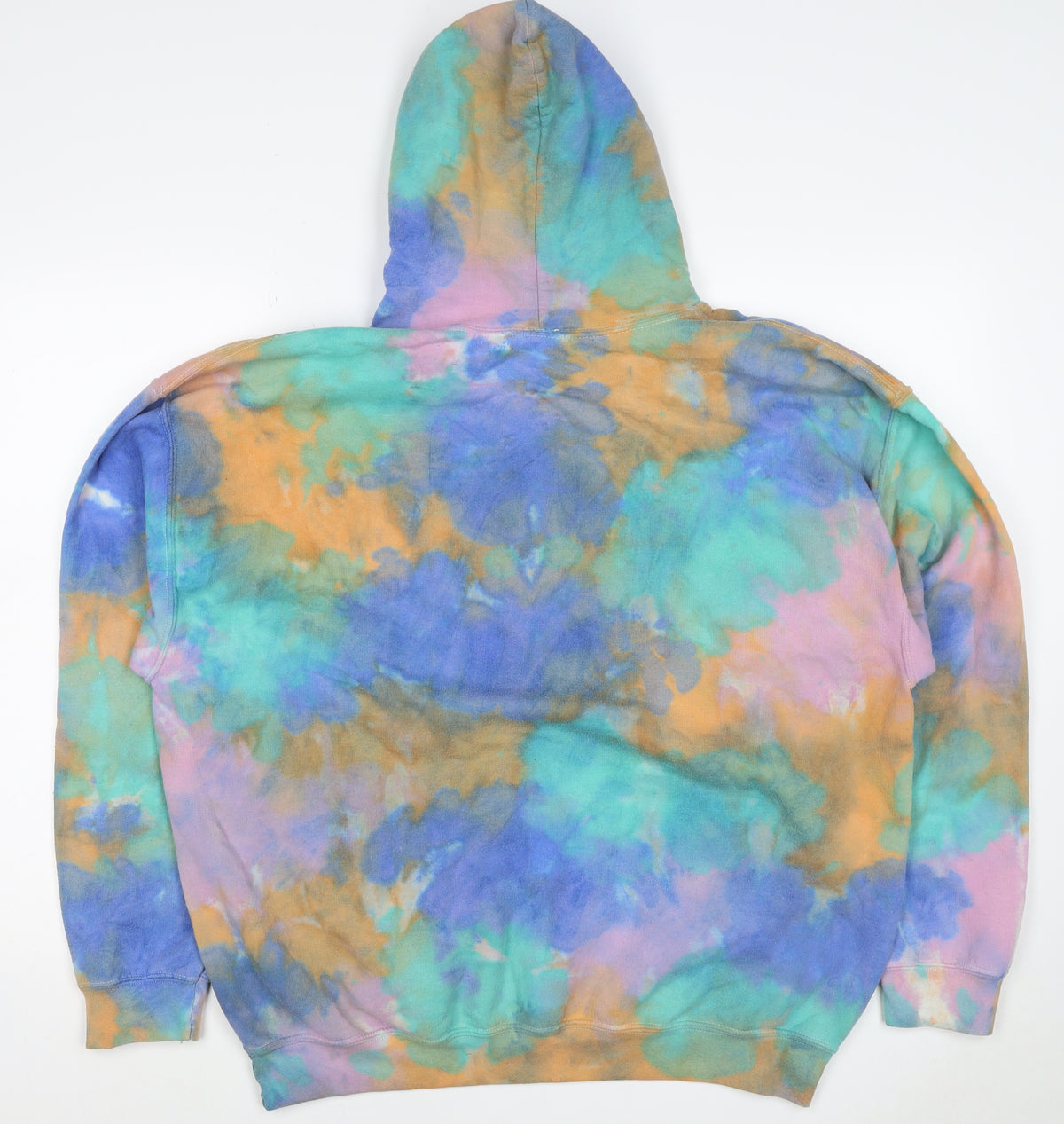 Close-up detail of Iets Frans women’s multicoloured l tie dye pullover hoodie embroidered logo