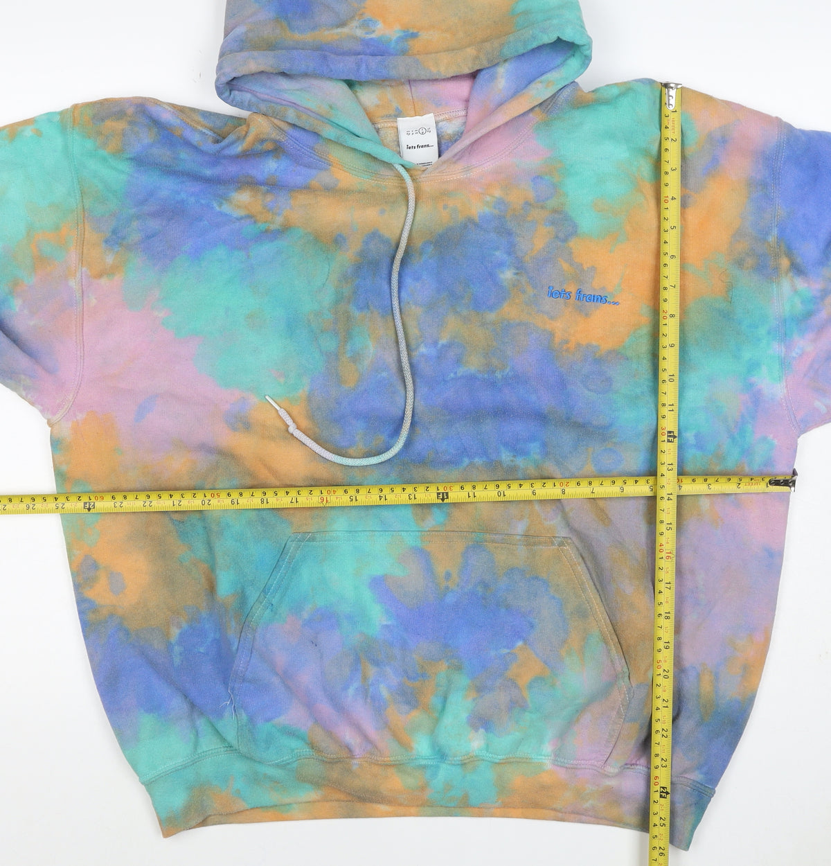 Brand and care label for Iets Frans women’s multicoloured l tie dye pullover hoodie embroidered logo