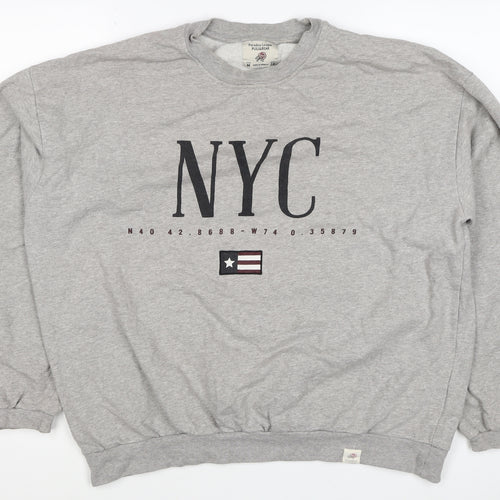 Pull&Bear Women’s Grey M NYC Graphic Fleece Crew Neck Sweatshirt