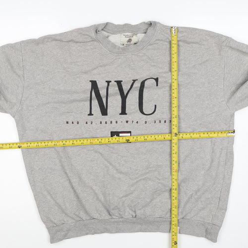 Pull&Bear Women’s Grey M NYC Graphic Fleece Crew Neck Sweatshirt