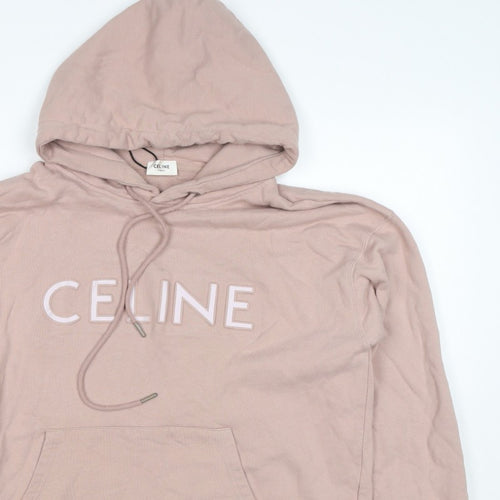 Celine Women’s Pink M Logo Pullover Hoodie Cotton Drawstring