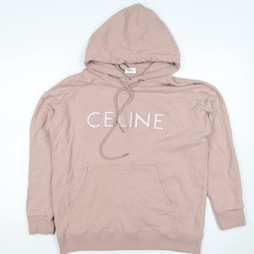 Celine Women’s Pink M Logo Pullover Hoodie Cotton Drawstring