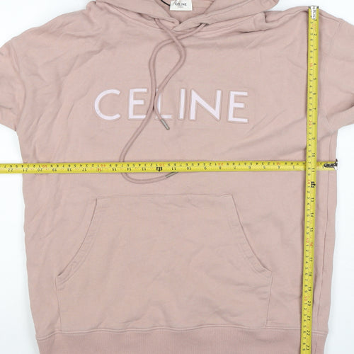 Celine Women’s Pink M Logo Pullover Hoodie Cotton Drawstring