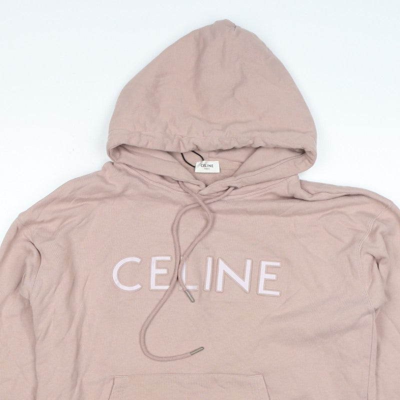 Celine Women’s Pink M Logo Pullover Hoodie Cotton Drawstring