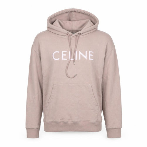 Celine Women’s Pink M Logo Pullover Hoodie Cotton Drawstring