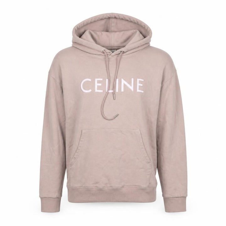 Celine Women’s Pink M Logo Pullover Hoodie Cotton Drawstring