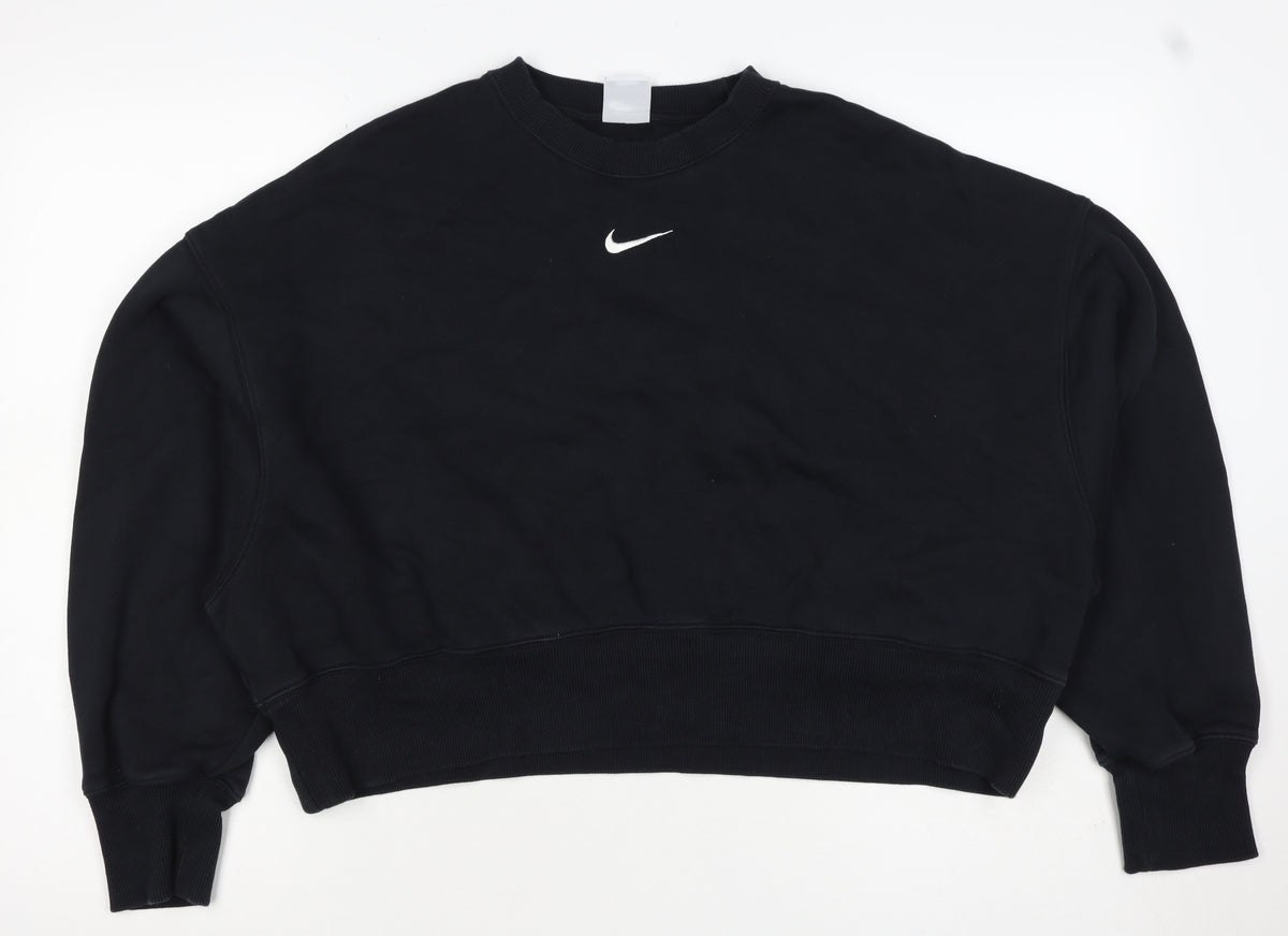 Back view of Nike Women Black S Pullover Sweatshirt Crew Neck Logo Long Sleeve