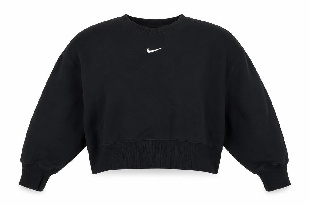 Front view of Nike Women Black S Pullover Sweatshirt Crew Neck Logo Long Sleeve
