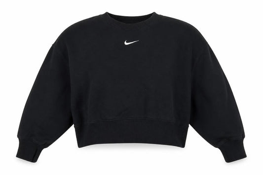 Front view of Nike Women Black S Pullover Sweatshirt Crew Neck Logo Long Sleeve