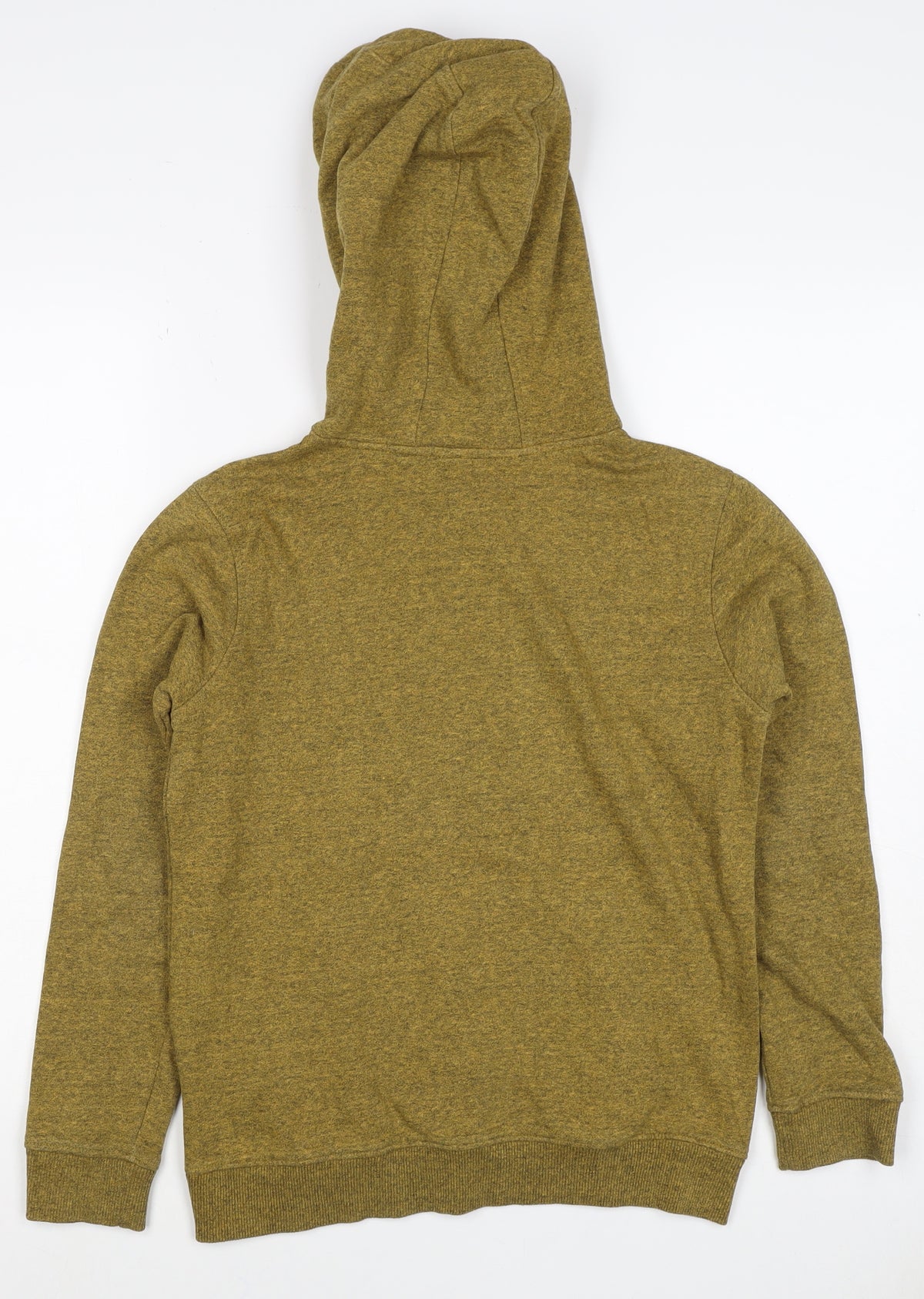 Close-up detail of M&S boys’ green 7-8 years pullover hoodie logo print pockets
