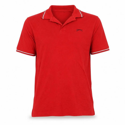 Slazenger Men's Red L Short Sleeve Cotton Blend Logo Polo Shirt