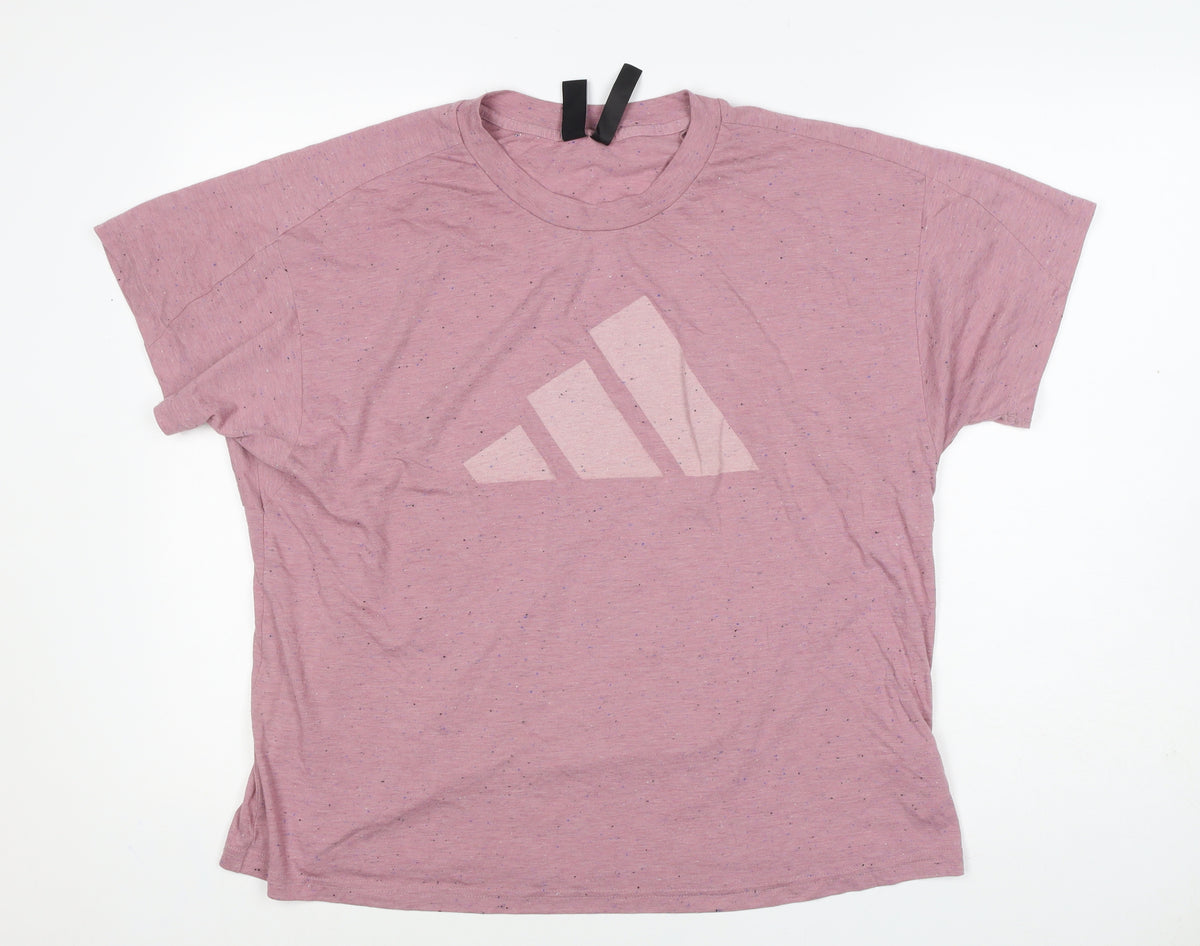 adidas Women Pink UK 20 Speckled Logo Raglan Jersey T-Shirt