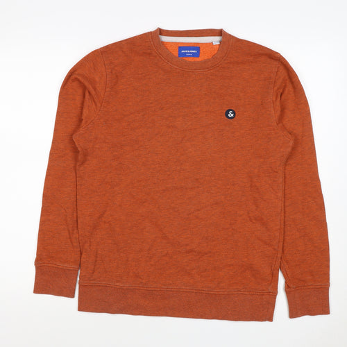 Jack & Jones Men's Orange S Crew Neck Logo Fleece Sweatshirt