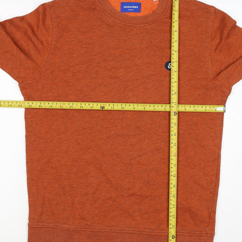 Jack & Jones Men's Orange S Crew Neck Logo Fleece Sweatshirt