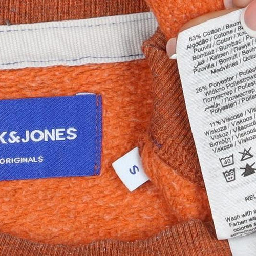 Jack & Jones Men's Orange S Crew Neck Logo Fleece Sweatshirt