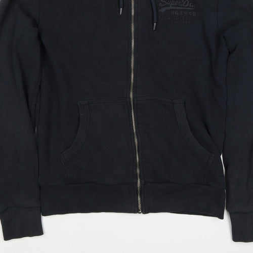 Superdry Men Black M Full Zip Hoodie Logo Cotton Pockets