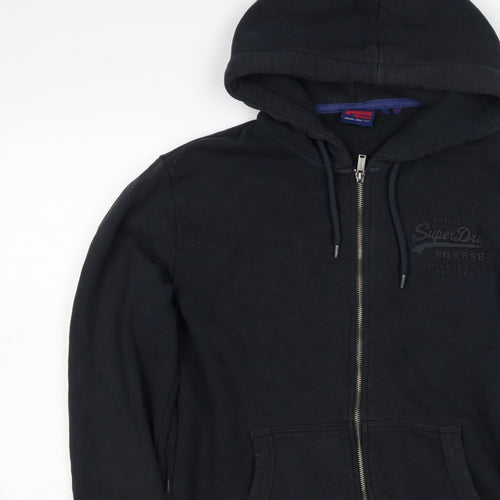 Superdry Men Black M Full Zip Hoodie Logo Cotton Pockets